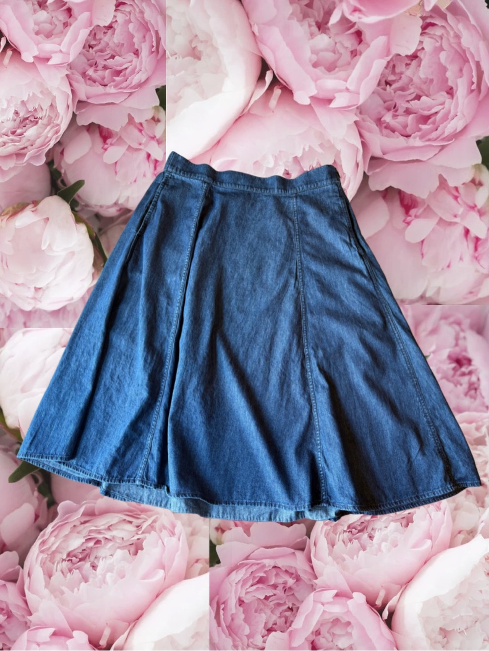 Land’s End Denim Skirt Classic Pockets Petite 100% Cotton